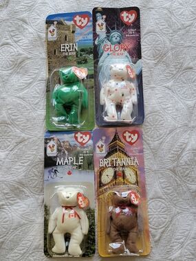 Vintage McDonald's TY Beanie Bears Complete Set Of 4 with Discrepancies